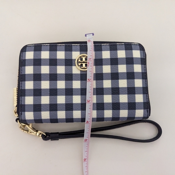 EUC! Tory Burch Navy Blue Checkered Robinson Wristlet Wallet - Picture 9 of 14